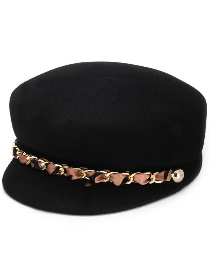 Eugenia Kim Ribbon Chain Flat Cap - Black