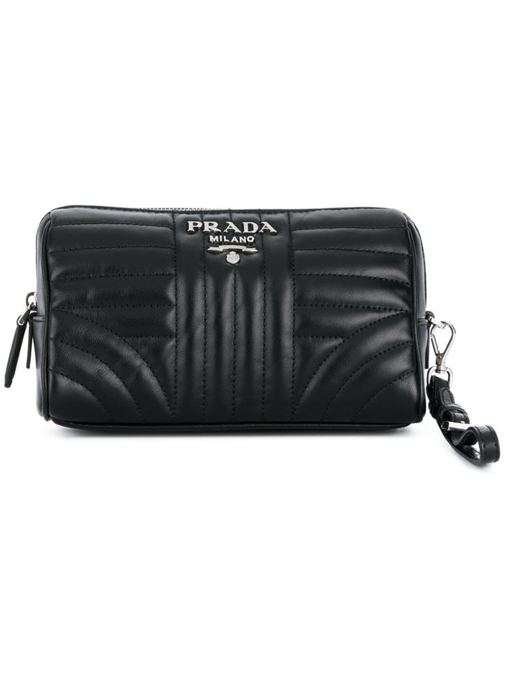 Prada Beveled Logo Plaque Pouch - Black