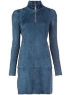 Jitrois Longsleeved Zipped Neck Dress, Women's, Size: 36, Blue, Suede