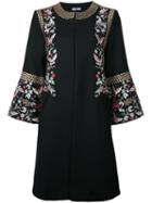 Vilshenko Embroidered Flower Coat, Women's, Size: 8, Black, Polyester/virgin Wool