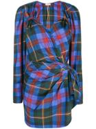 Attico Check Draped Mini Dress - Blue