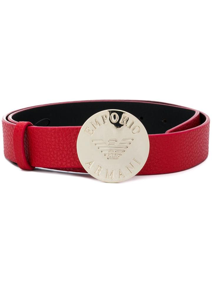 Emporio Armani Logo Engraved Buckle Belt - Red