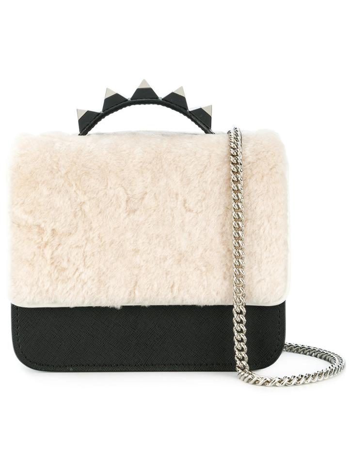 Salar Shearling And Stud Detail Box Shoulder Bag - Black