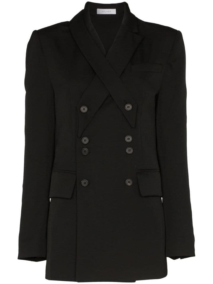 Delada Double-breasted Button Blazer - Black