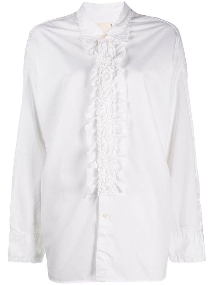 R13 Oversized Ruffle Front Shirt - White