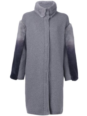 Blumarine Degradé Detailing Coat, Women's, Size: 44, Grey, Mink Fur/cashmere/wool