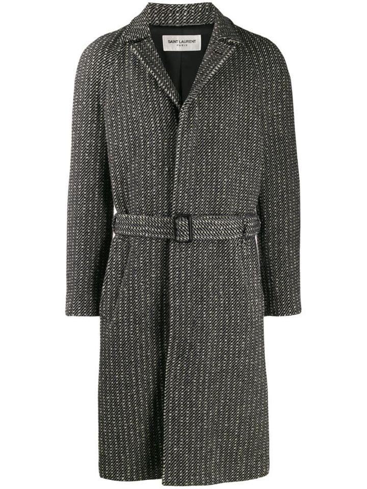 Saint Laurent Belted Wool Overcoat - Black