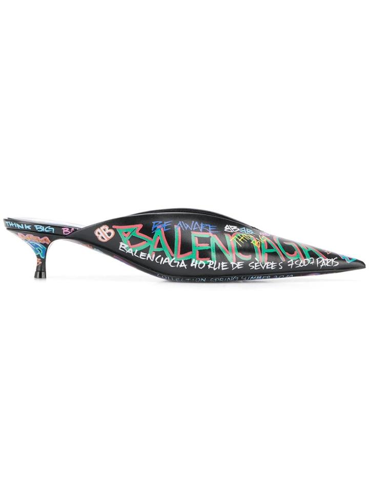 Balenciaga Graffiti Mules - Black