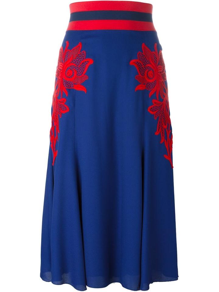 Marc Jacobs Floral Embroidered Skirt, Women's, Size: 8, Blue, Silk/rayon/cotton