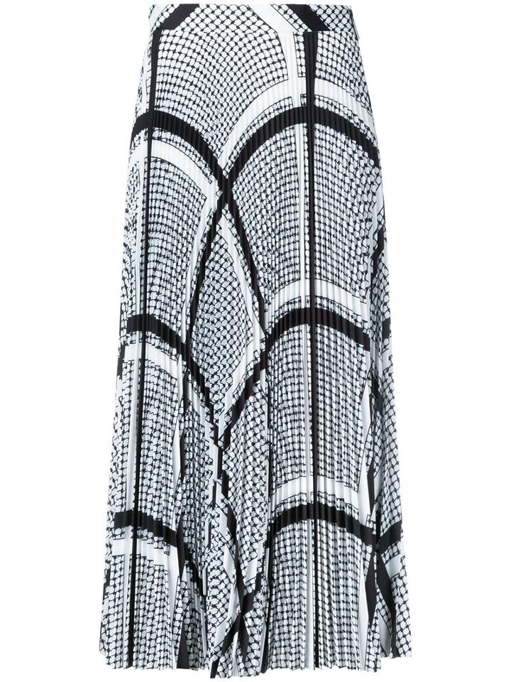 Msgm - Keffiyeh Print Pleated Skirt - Women - Polyester - 40, White, Polyester