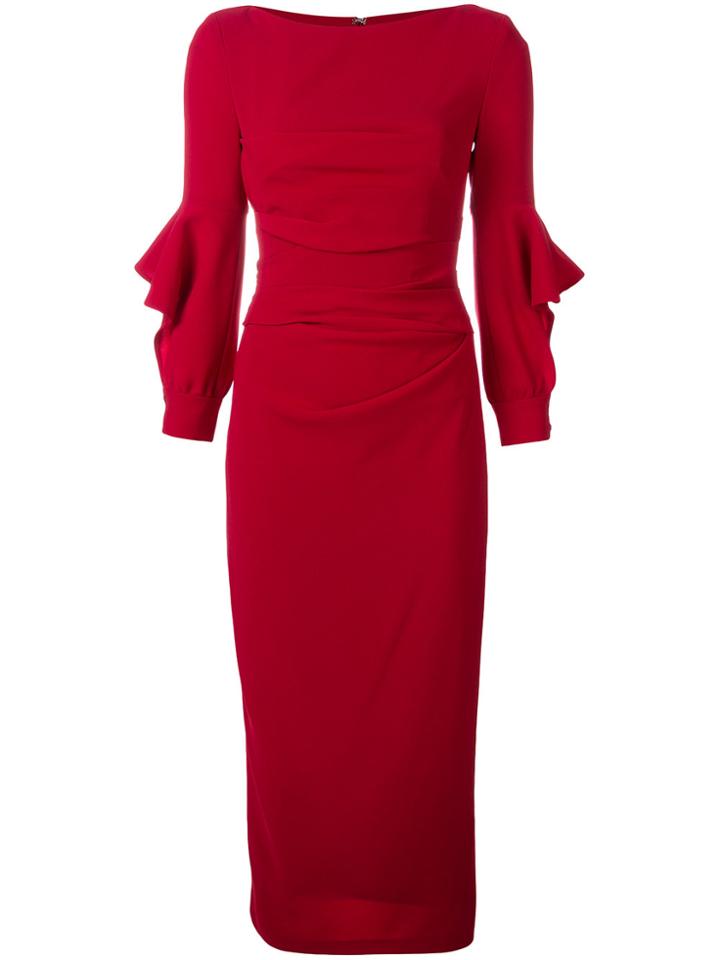 Talbot Runhof Boat Neck Midi Dress - Red