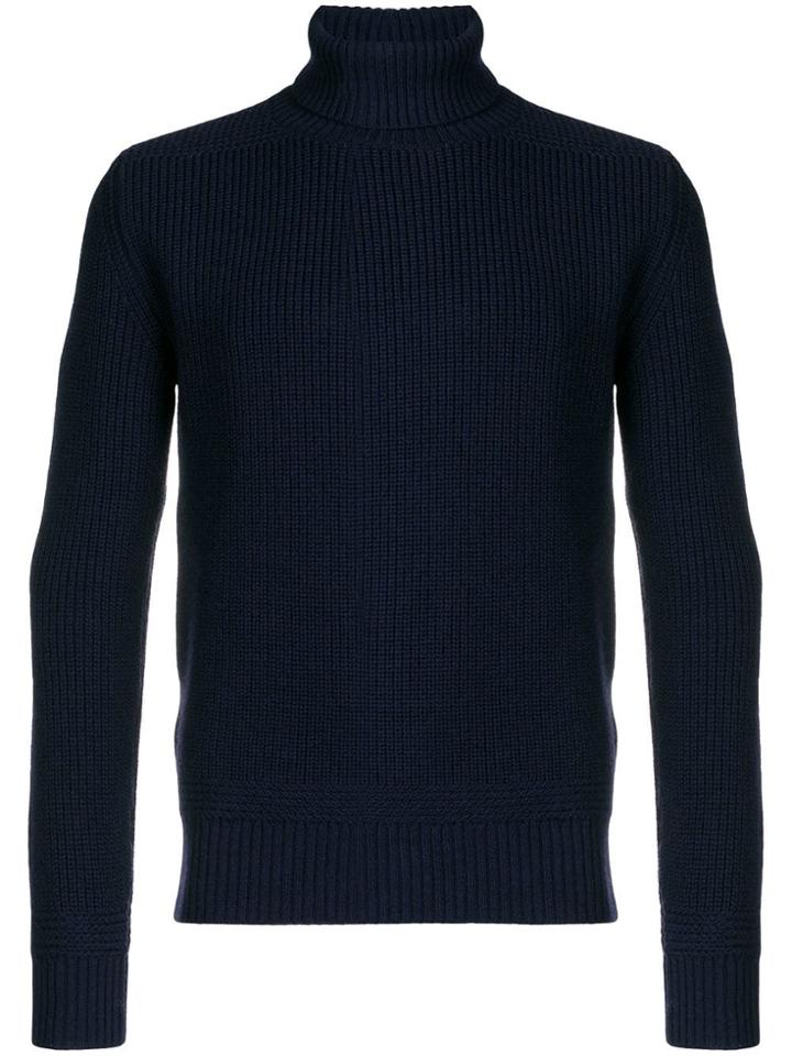 Woolrich Ribbed Roll Neck Jumper - Blue