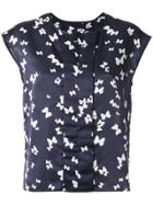 Knott Butterfly Print Blouse - Blue