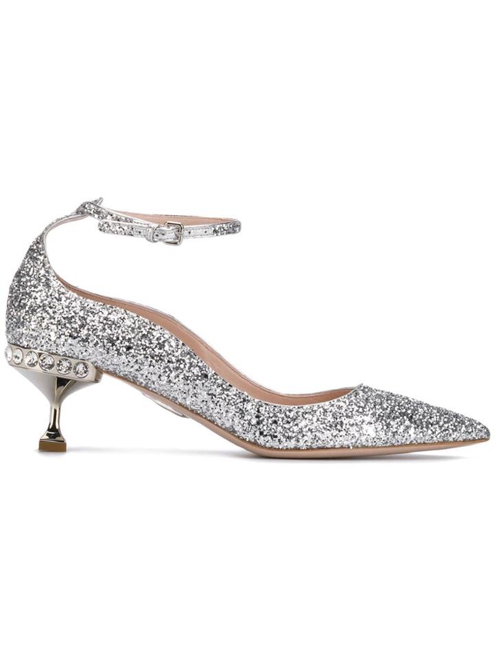 Miu Miu Glitter Pointed Pumps - Silver