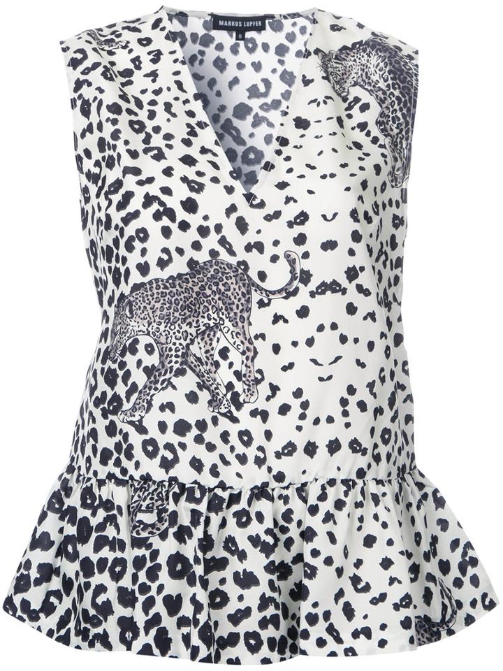 Markus Lupfer Flared Leopard Print Tank, Women's, Size: Medium, White, Silk