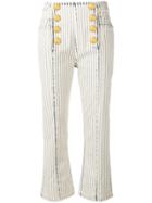 Balmain Striped Cropped Trousers - White