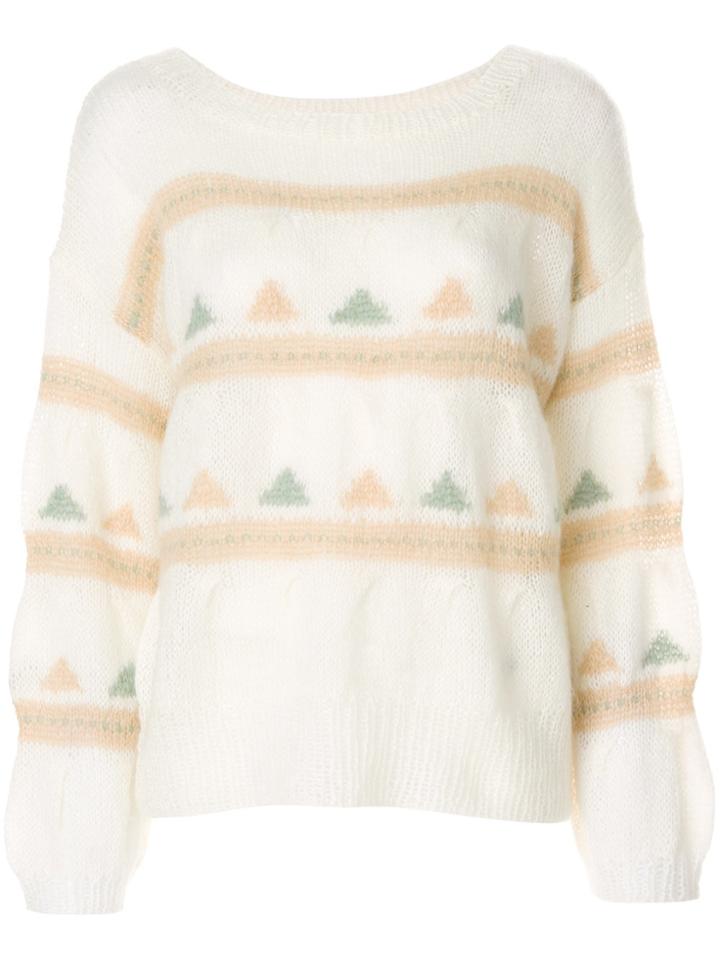 Closed Intarsia Knit Jumper - White