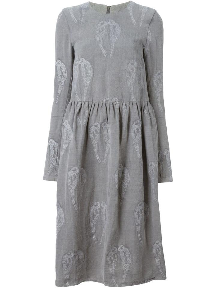 Alice Waese Embroidered Long Sleeve Big Dress, Women's, Size: Medium, Grey, Cotton/linen/flax