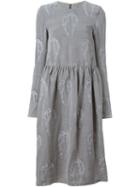 Alice Waese Embroidered Long Sleeve Big Dress, Women's, Size: Medium, Grey, Cotton/linen/flax
