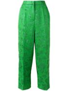 Rochas Floral Motif Cropped Trousers, Women's, Size: 40, Green, Silk/polyester