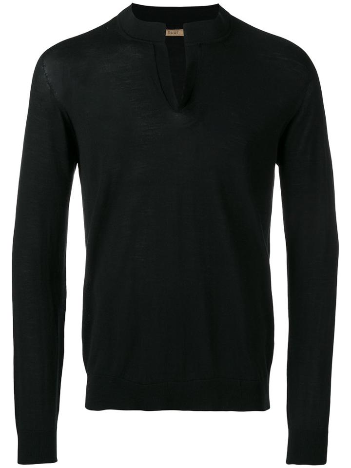 Nuur - Round Split Neck Sweater - Men - Merino - 48, Black, Merino