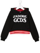 Gcds Kids Logo Embroidered Hoodie - Black