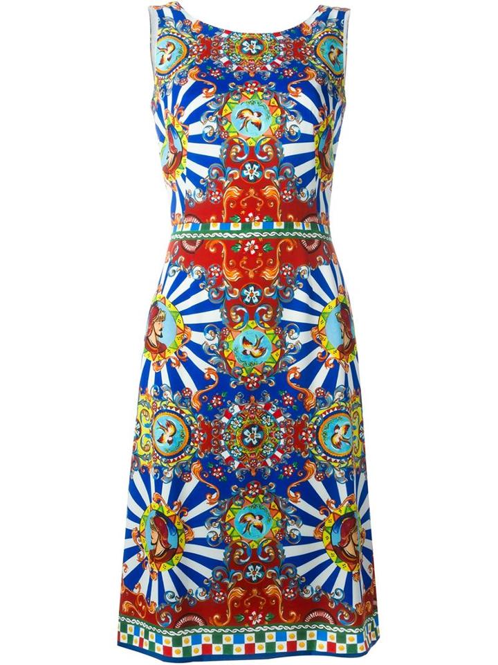 Dolce & Gabbana Carretto Siciliano Print Dress, Women's, Size: 42, Silk/spandex/elastane