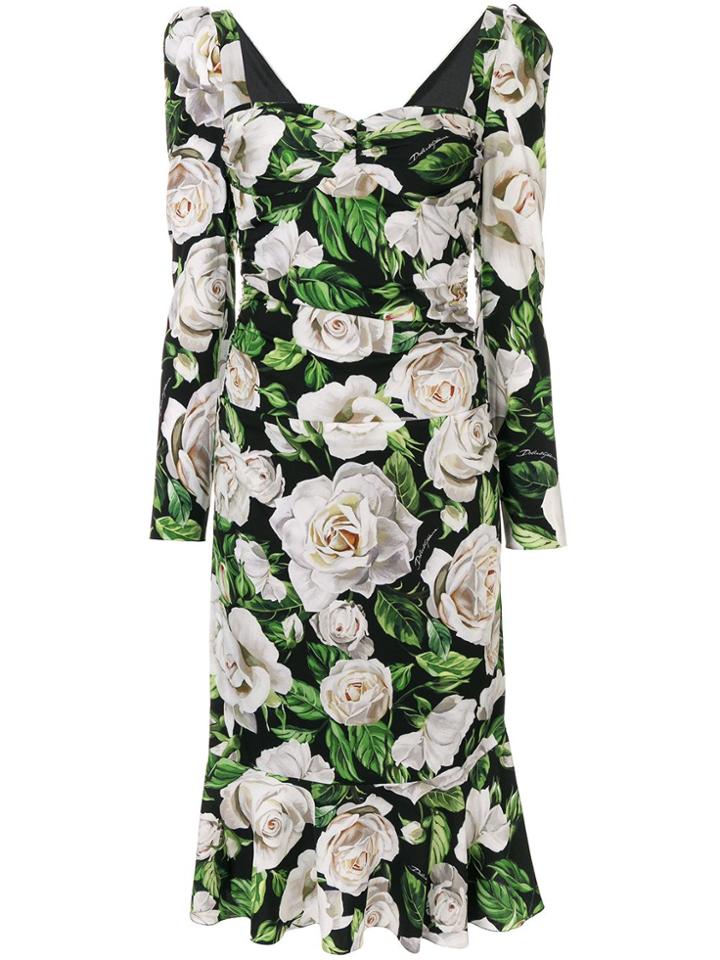 Dolce & Gabbana Floral Print Tiered Dress - Black