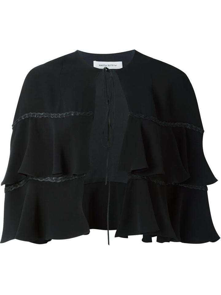 Magda Butrym Tiered Cape, Women's, Size: 38, Black, Silk/leather