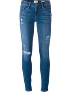 Frame Denim Distressed Skinny Jeans, Women's, Size: 25, Blue, Cotton/polyester/spandex/elastane