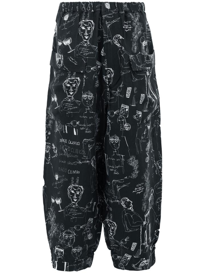 Miaoran Scribble Print Trousers - Black