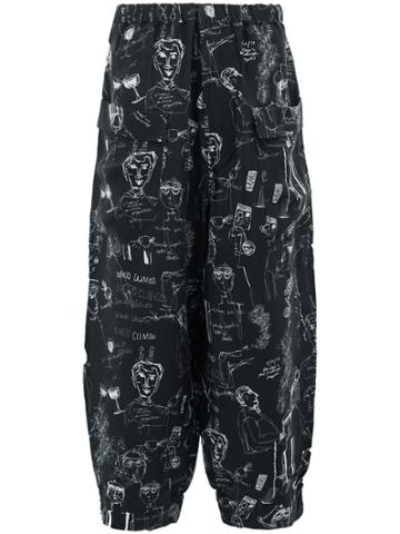 Miaoran Scribble Print Trousers - Black