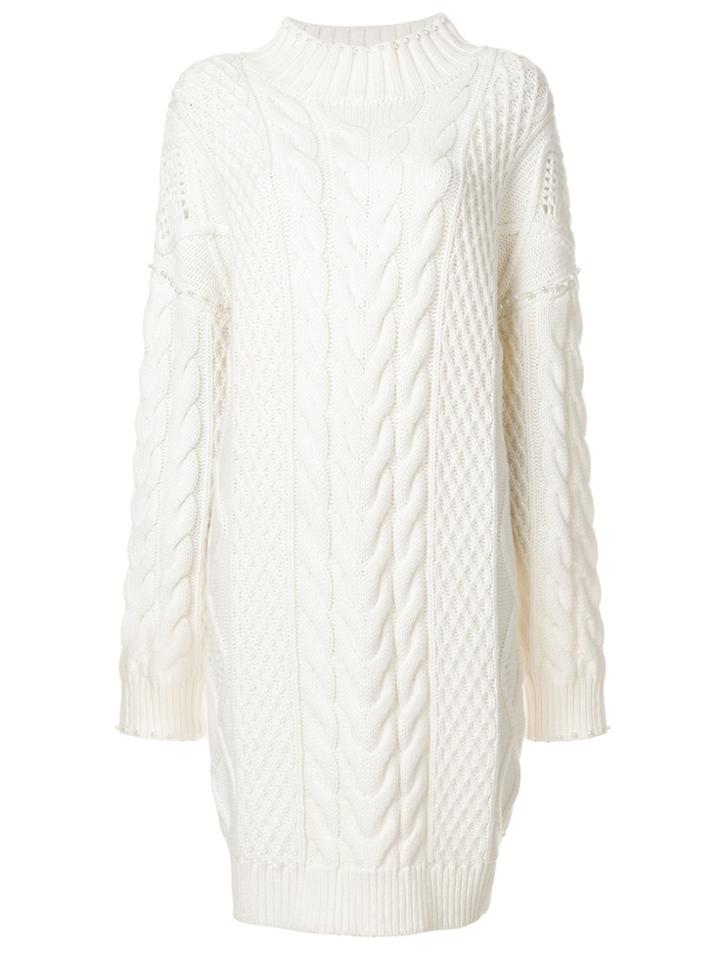Karl Lagerfeld Embellished Cable Knit Dress - White
