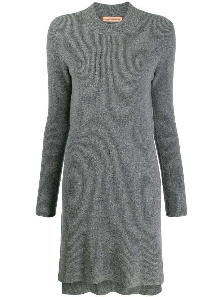Yves Salomon Crew Neck Knit Dress - Grey