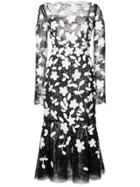 Oscar De La Renta Floral-appliquéd Fluted Midi Dress - Black
