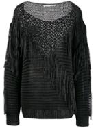 Stella Mccartney Fringed Knit Mix Sweater - Black