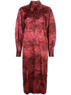 Ganni Marbled Snake-effect Shirt Dress - Red