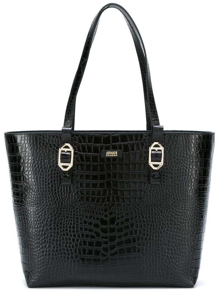 Armani Collezioni Embossed Crocodile Effect Tote, Women's, Black