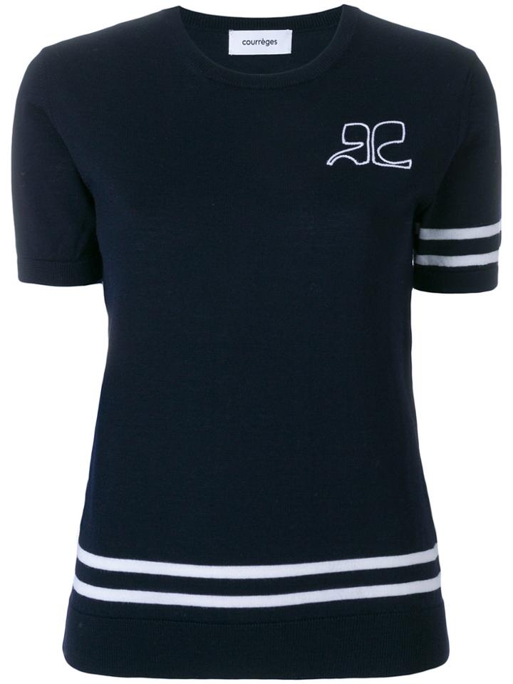 Courrèges Striped Knitted Tee - Blue