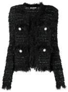 Balmain Frayed Tweed Jacket - Black