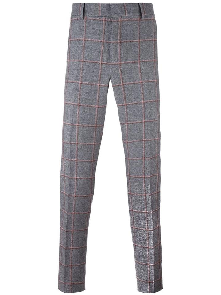 Bally Checked Tailored Trousers, Men's, Size: 46, Grey, Silk/cotton/wool