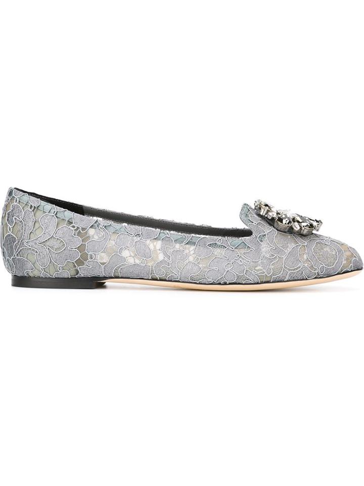 Dolce & Gabbana Vally Slippers, Women's, Size: 40, Grey, Leather/metal Other/cotton