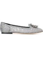 Dolce & Gabbana Vally Slippers, Women's, Size: 40, Grey, Leather/metal Other/cotton
