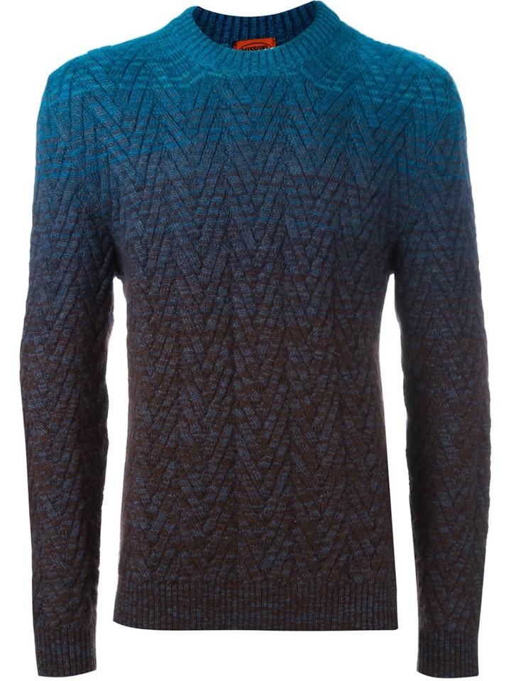 Missoni Degradé Effect Pullover, Men's, Size: 54, Blue, Nylon/mohair/wool