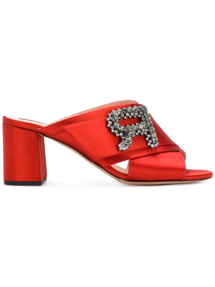 Rochas Jewelled Brooch Mules - Red