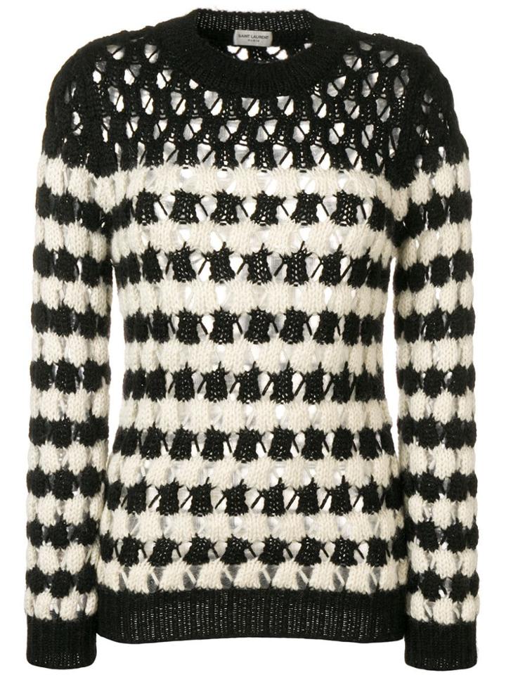 Saint Laurent Stripe Crochet Knit Jumper - Black