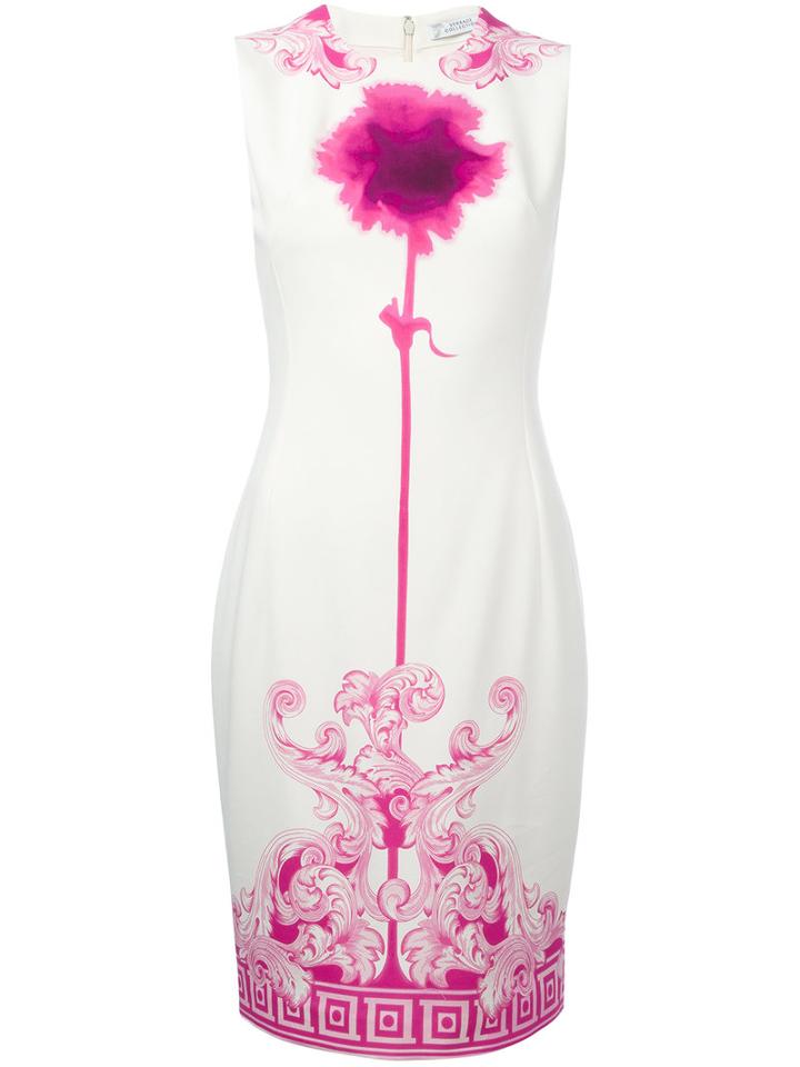 Versace Collection Neon Print Fitted Dress, Women's, Size: 44, White, Cotton/polyester/spandex/elastane/viscose