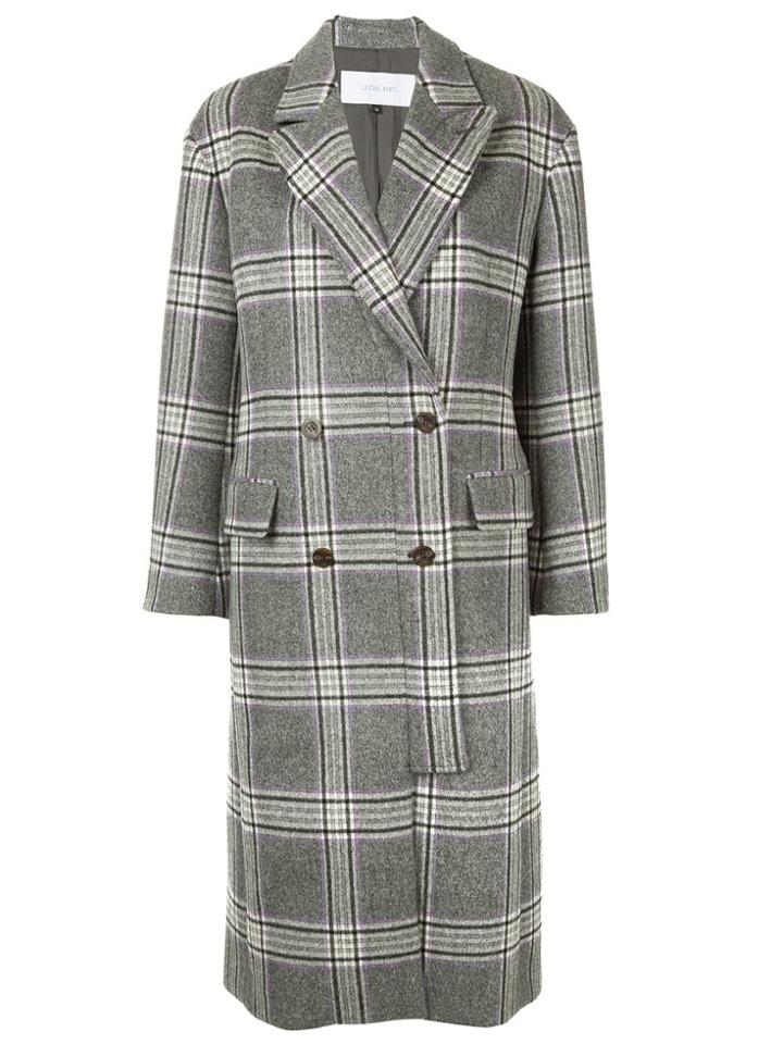 Le Ciel Bleu Checked Double Breasted Coat - Grey