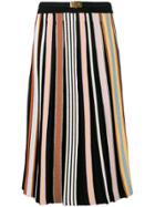 Tory Burch Striped Pleated Skirt - Black