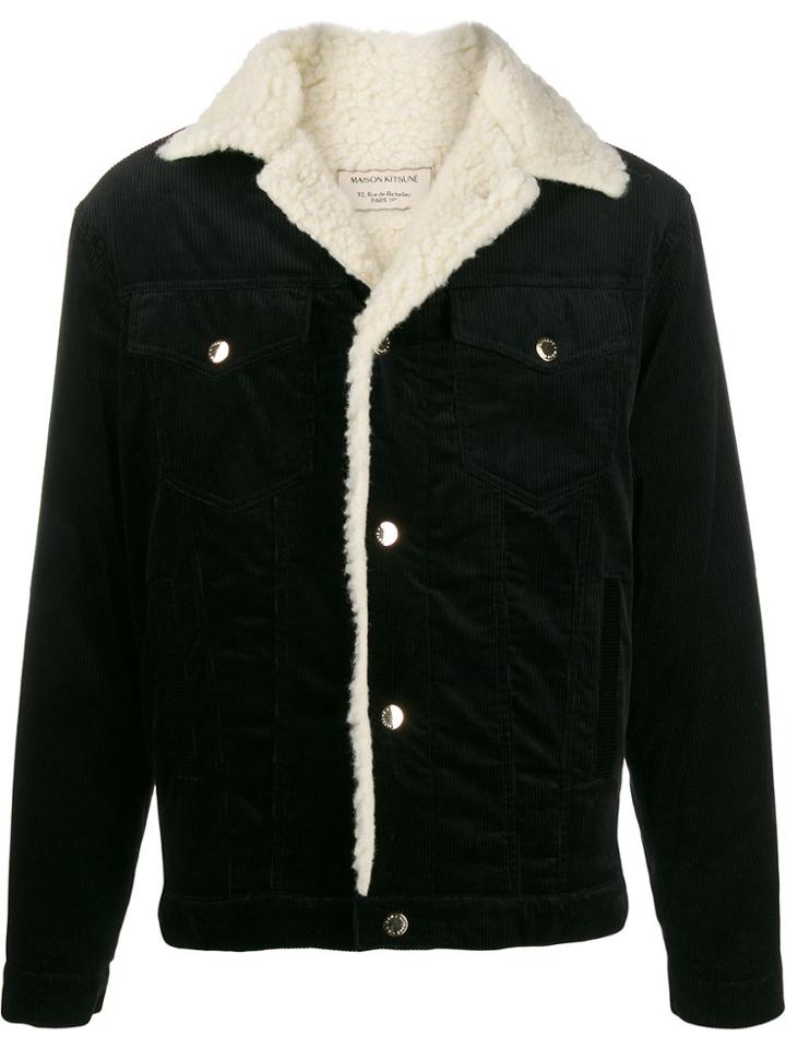Maison Kitsuné Shearling Trim Corduroy Jacket - Black